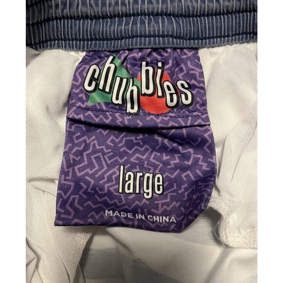 Chubbies Swim Trunks Mens Large Blue White Striped Lined Shorts Bathing Suit - Picture 6 of 12